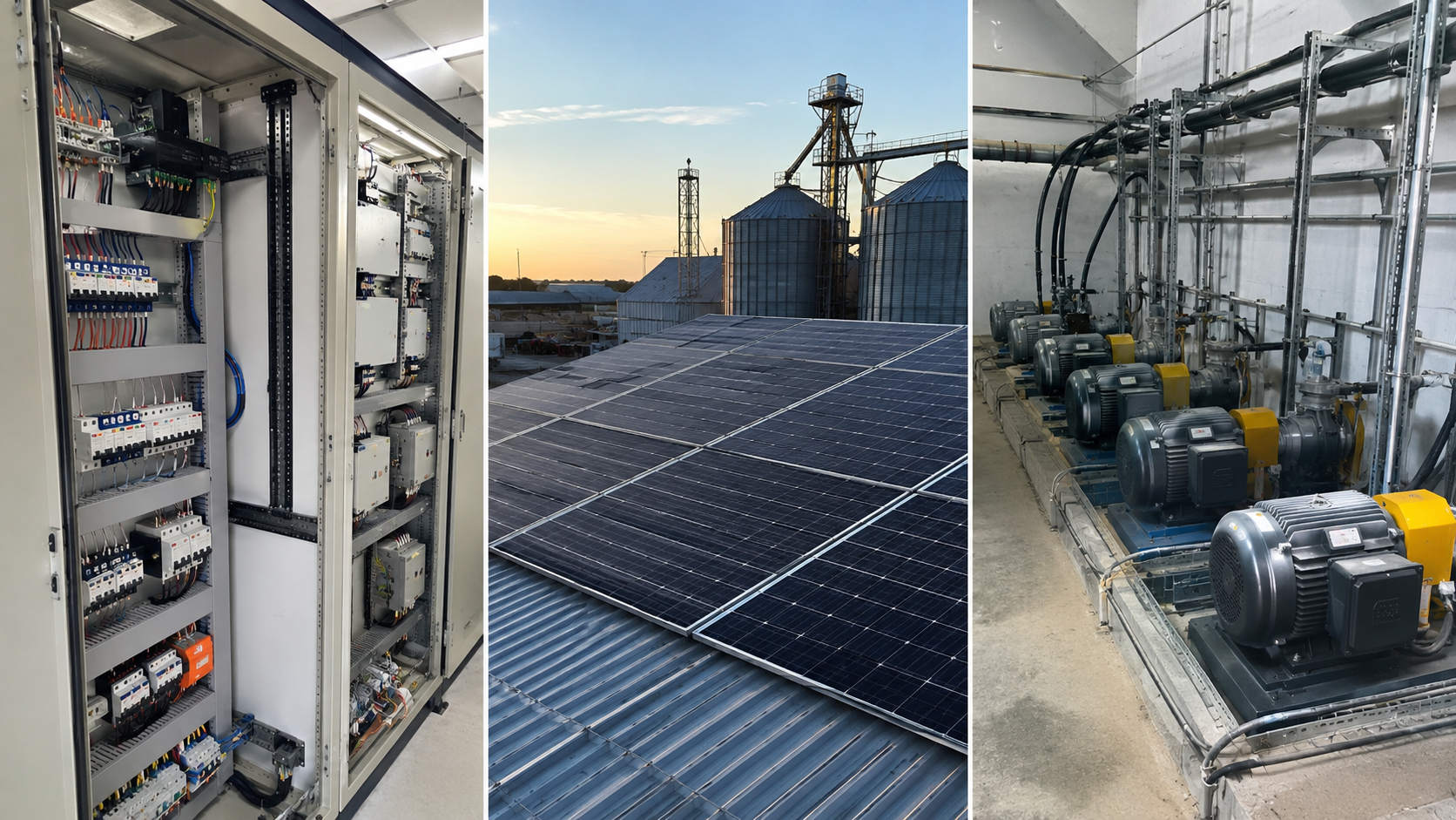 Campo con energia solar industrial e infraestructura electrica